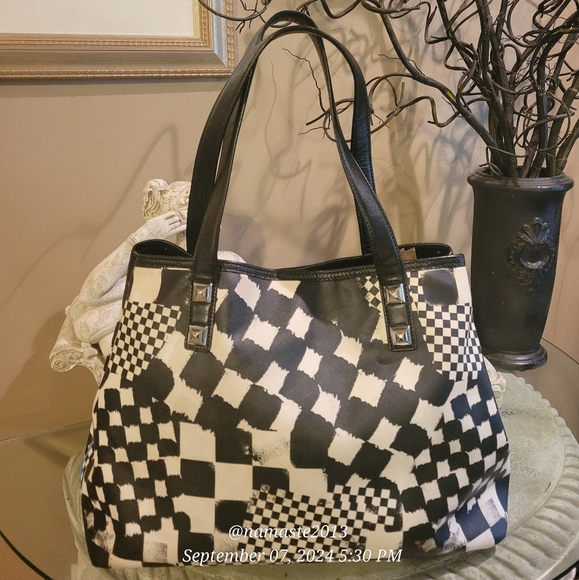 L.A.M.B Gwen Stefani Dartboard Tote Vintage Designer Celebrity Leather Canvas 25 - Picture 3 of 16